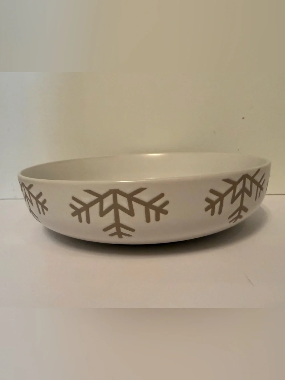 CRATE & BARREL WREN LOW BOWL WHITE MATTE NATURAL STONEWEAR SNOWFLAKE DESIGN HOME